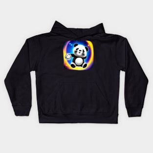 Cute Panda Play Basketball on The Moon Kids Hoodie